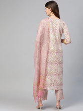 Women Cotton White Ethnic Motifs Printed Straight Kurta Pant Dupatta Set